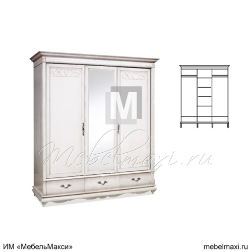 шкаф для одежды "оскар" 3-х дв. с зеркалом